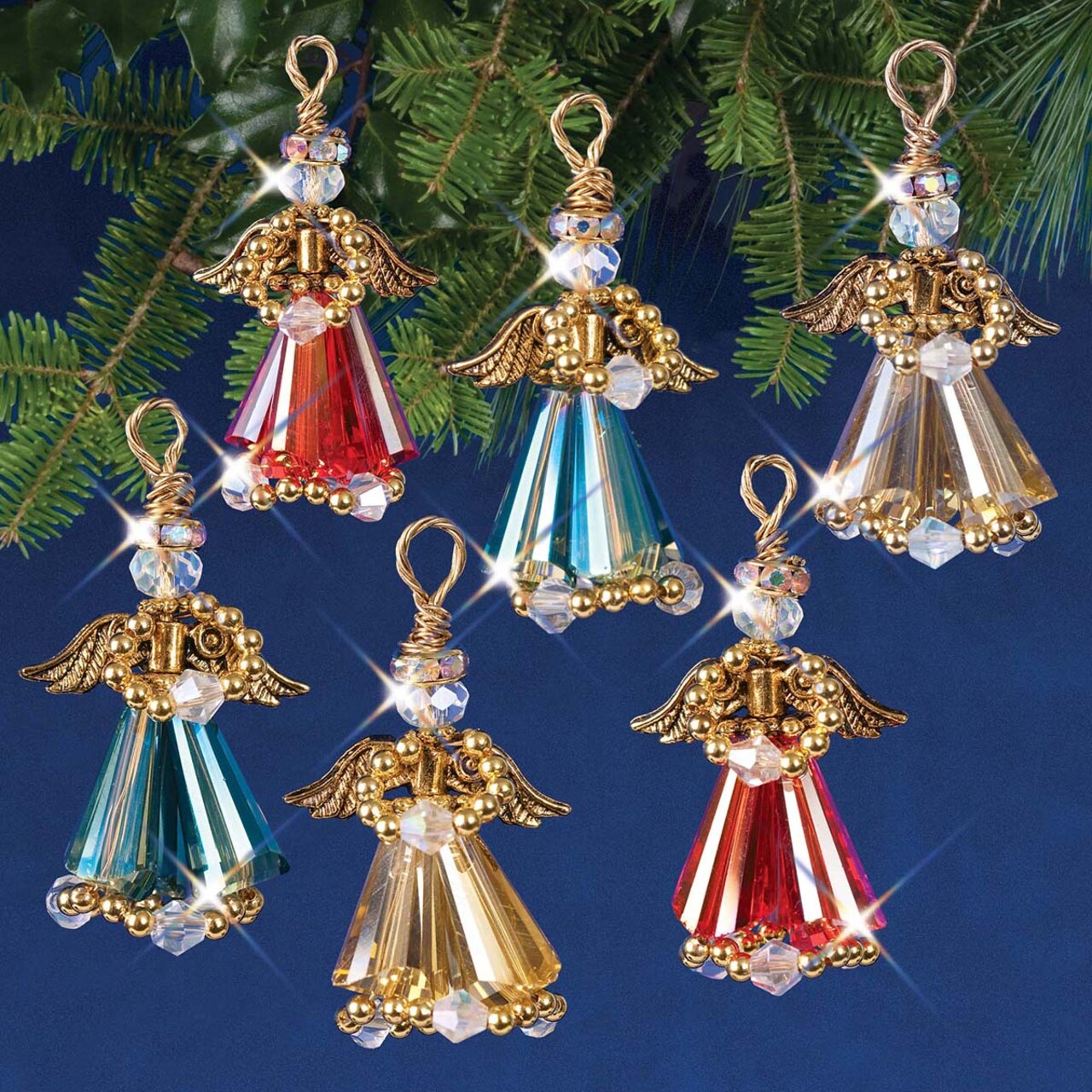 Solid Oak Nostalgic Christmas Golden Crystal Angels Ornament Kit